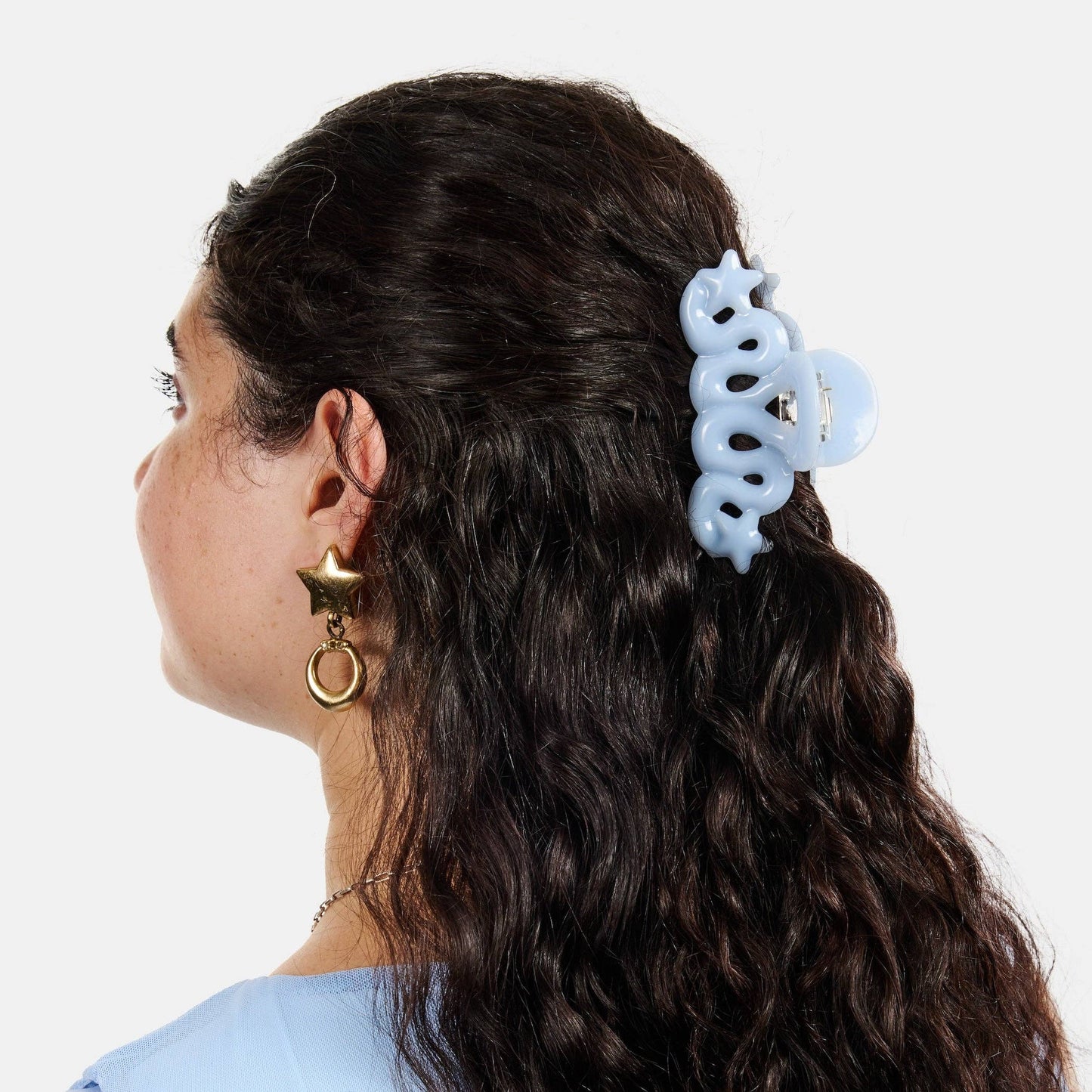 Small Star Loop Claw Clip in Baby Blue